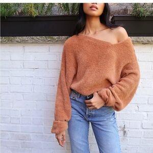 Free People Cozy Brown Crew Neck Sweater